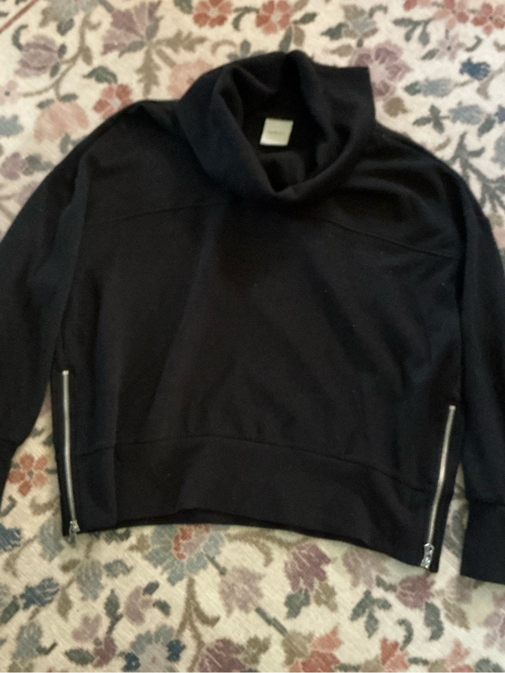 Varley Black Cowl Funnel Neck Sweater with Hip Zippers